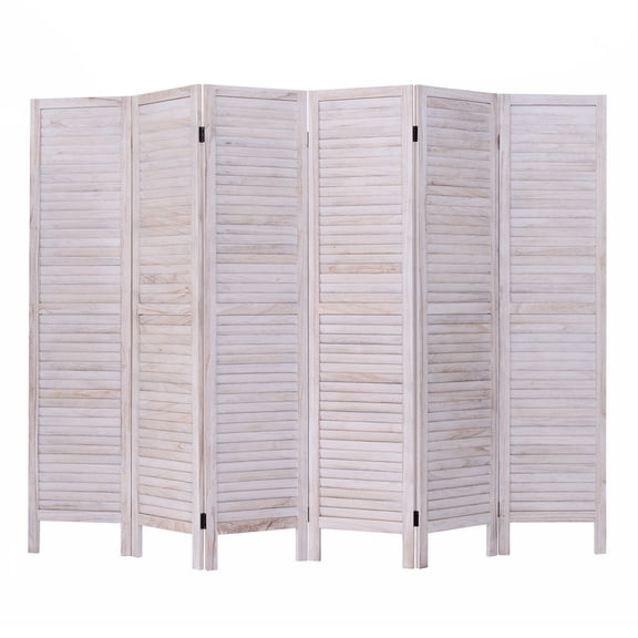 Wooden Room Divider Classic Venetian 6 Panel Wood Slat 67"H White