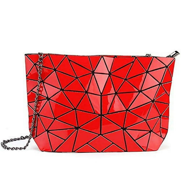 Geometric Lattice Luminous Purse Chain Crossbody Clutch Purses Tote Handbags Holographic for Women