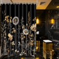 thumbnail image 5 of Vintage Boho Floral Shower Curtain with Hooks, Black & Gold Floral Bathroom Curtain, Waterproof Farmhouse Decor, 5 of 9