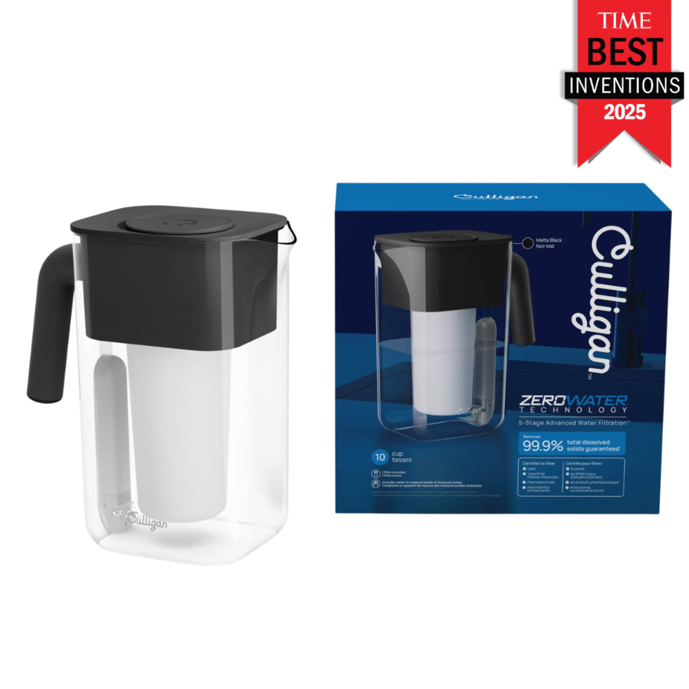 Culligan with ZeroWater Technology 10 Cup Water Filter Pitcher with 5-Stage Advanced Water Filter