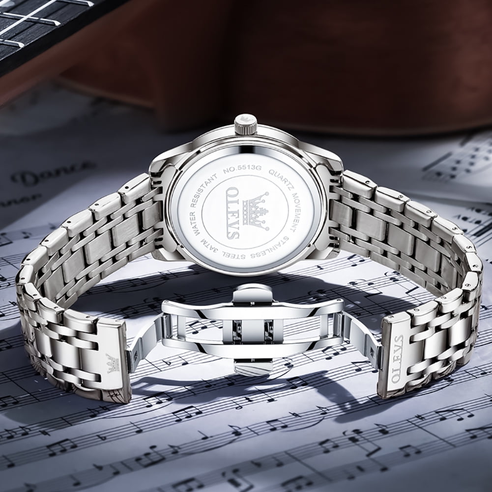 OLEVS Watches For Men Diamond Business Dress Luxury Casual Analog Quartz Stainless Steel Waterproof Luminous Date Men Wrist Watches Reloj Para Hombre Blue Dial