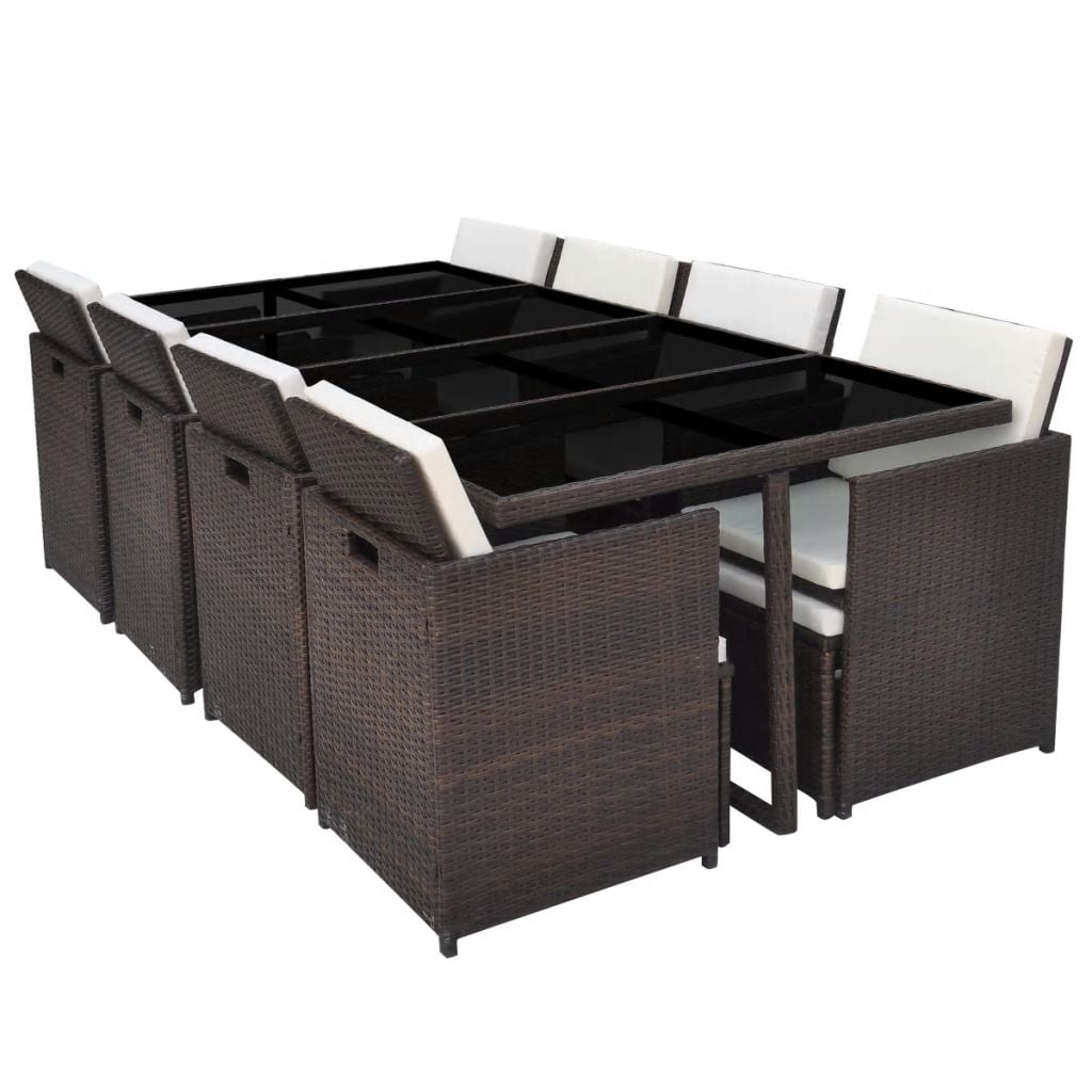 Kepooman 13 Pcs Patio Rattan Dining Table Sets with Glass Table for Outdoor Garden, Brown