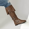 thumbnail image 4 of Knee High Motorcycle Riding Boots for Women Vintage Buckle Low Heel Mid Calf Combat Work Tall Boots, 4 of 6