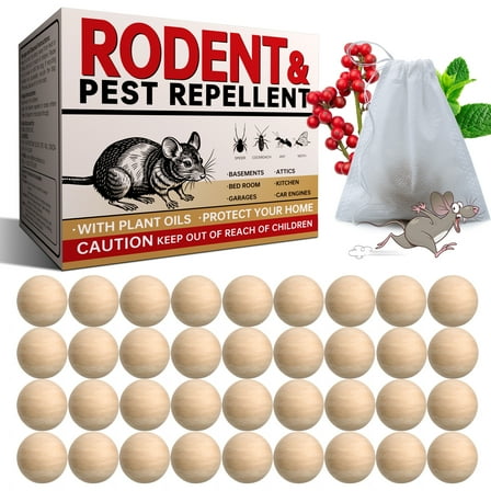 36 Packs Rodent Repellent Balls, Peppermint Oil Mouse Repellnt, Mice Deterrent for Indoor Use, Rat & Rodent Control for House, Garage, Garden, and Vehicles, Moth Balls for Outdoor Use