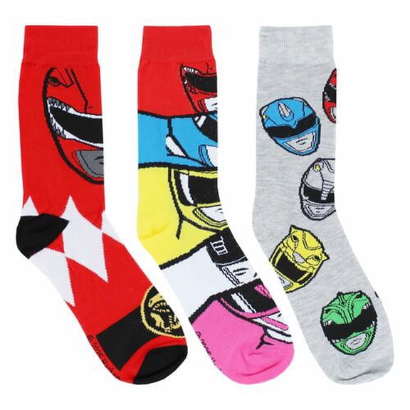 Power Rangers Red Ranger Adult Casual Crew Socks, 3-Pack, 10-13