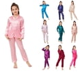 thumbnail image 2 of Conjunto de pijama de seda satinada para niños y niñas, ropa de dormir clásica, Top y pantalones de manga larga, venta al por mayor, D58, 2 of 4