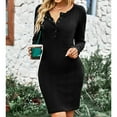 thumbnail image 4 of Robe Moulante pour Femmes, Robe Décontractée Élastique à Manches Longues Col Rond à Boutons à la Mode pour Usage Quotidien Noir L, 4 of 6