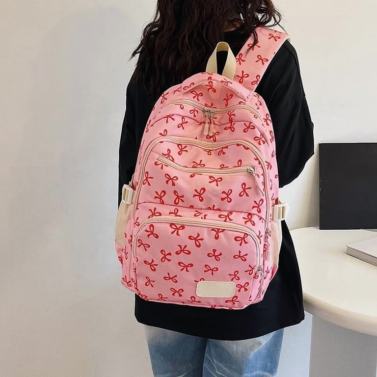 Bow Backpack 3Pcs Set Coquette Nylon Backpack Cute College 