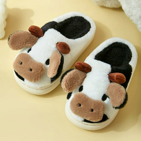 

kpoplk Toddler Slippers Boys Kids Shoes House Slippers Bedroom Home Slippers Cartoon Cow Cotton Slippers Toddler Slippers(Black)