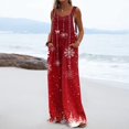 thumbnail image 2 of Women's Christmas Print Solid Wide-Leg Strapless Tank Jumpsuit with Pockets, Red, Size S, 2 of 6