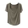 thumbnail image 1 of Camiseta de Manga Corta Mujeres Moda de Verano Yoga Casual Cuello Cuadrado Delantero Hombro Recto Cuello Redondo Superior, 1 of 4