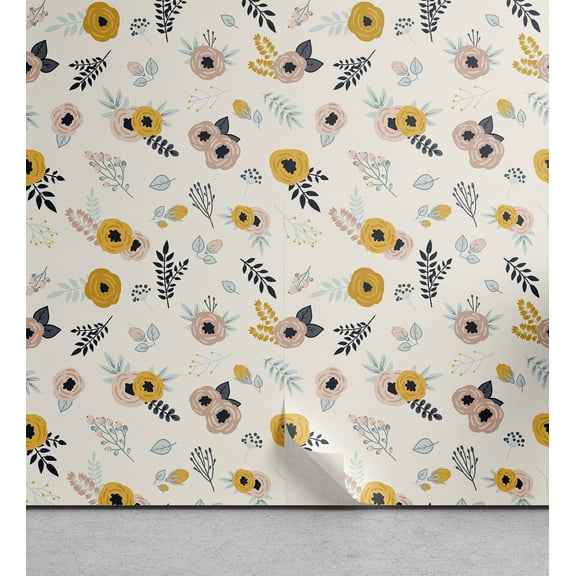 Ambesonne Spring Peel & Stick Wallpaper for Home, Pastel Romantic Nature Art, 13"x100", Eggshell Multicolor