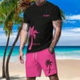 thumbnail image 2 of JLFKNG Fashion Men's 2Pcs Outfits Summer Short Sleeve T Shirts And Shorts Breathable Casual Coconut Tree Sunset Printed Hawaiian Style Suitable For Vacation, 2 of 5