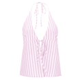 thumbnail image 3 of DHFJKG Women's Sexy Halter Backless Tank Top Striped Deep V Neck Lace Up Crop Cami Shirts Summer Beach Vacation Clothes Stylish Tops, 3 of 7