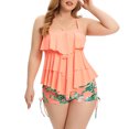 thumbnail image 5 of Women Plus Size Tankini Ruffle Swimsuit Two Piece Flowy Swimdress Tummy Control Bathing Suits with Boyshorts, 5 of 5