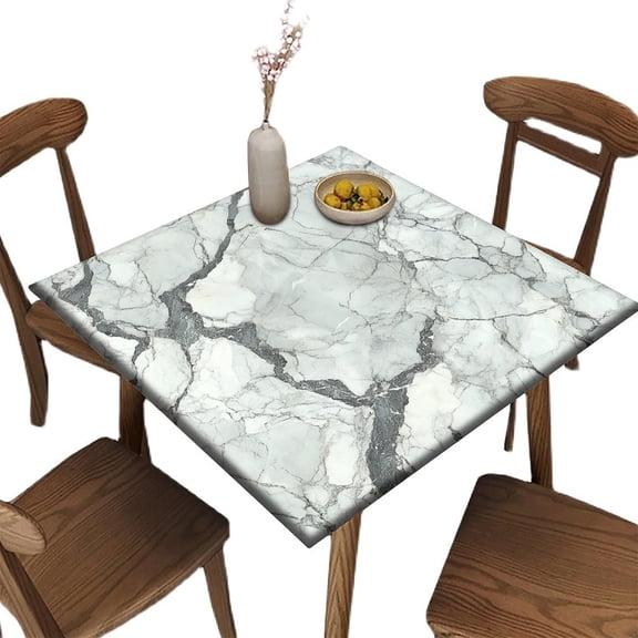 Table Cloth for Card Table, Gray Marble Pattern Printed on Fade Resistant Square Table Fitted Cover, Ideal for Sunday Brunch Home Dining, Fit for 32" x 32" Square Tables