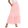 thumbnail image 2 of qolati Womens Maxi Skirt Elastic High Waist Swing Tiered A-line Summer Beach Skirts Flowy Pleated Boho Vacation Long Skirts with Pockets Pink S, 2 of 8