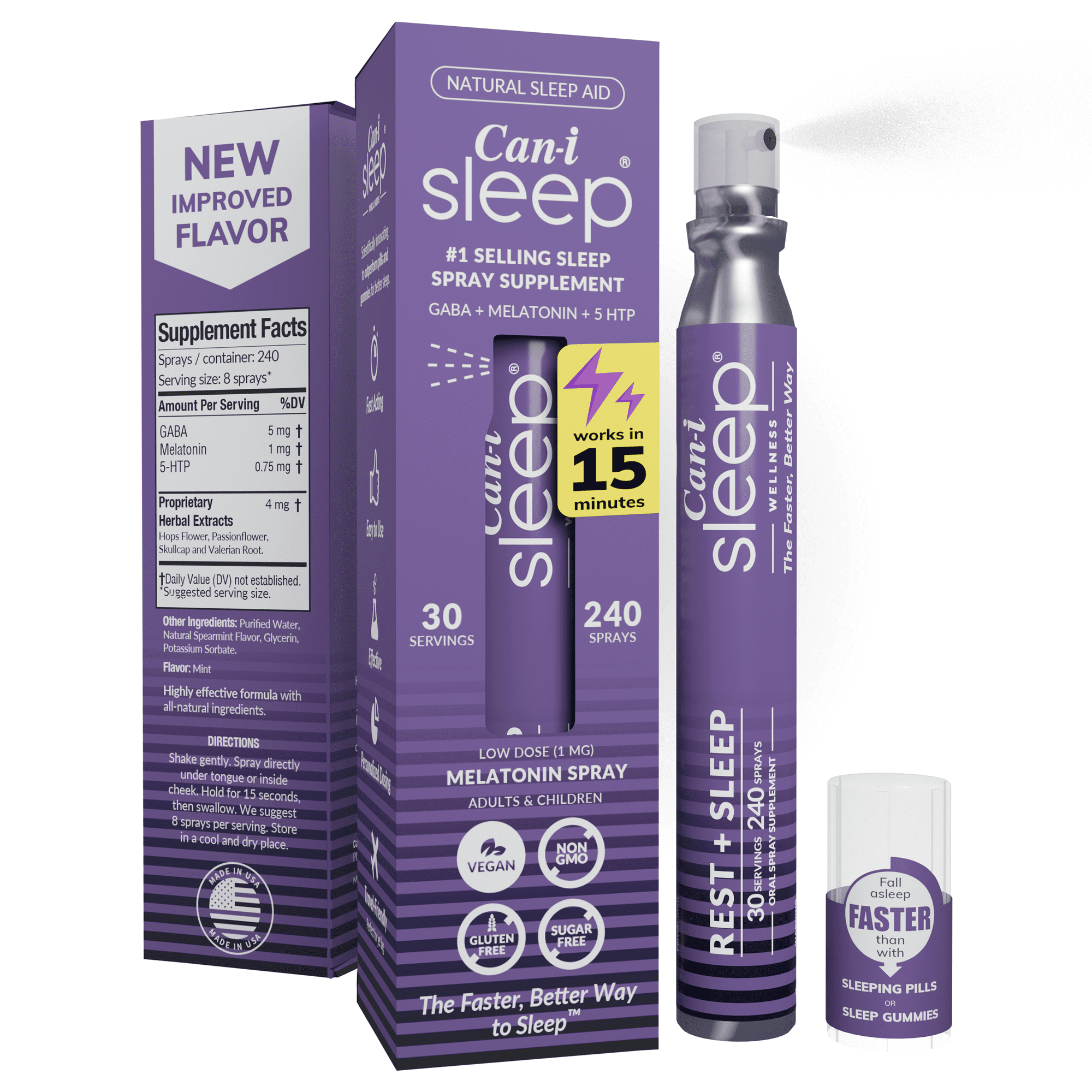 Fast-Acting Natural Sleep Aid Melatonin Spray with Melatonin 1 mg, GABA, & 5HTP, 30 Servings