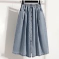 thumbnail image 4 of Wxolcjlv Women's Elastic Waist Button‑Front Denim‑Look Maxi Skirt Split A‑Line Skirt With Pockets, 4 of 8