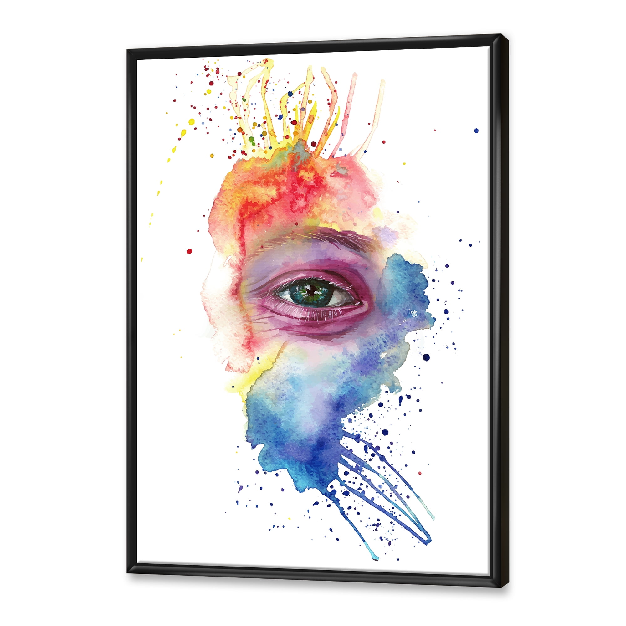 Designart 'Detail of Eye In Rainbow-Colored Face Portrait' Bohemian & Eclectic Framed Canvas Wall Art Print