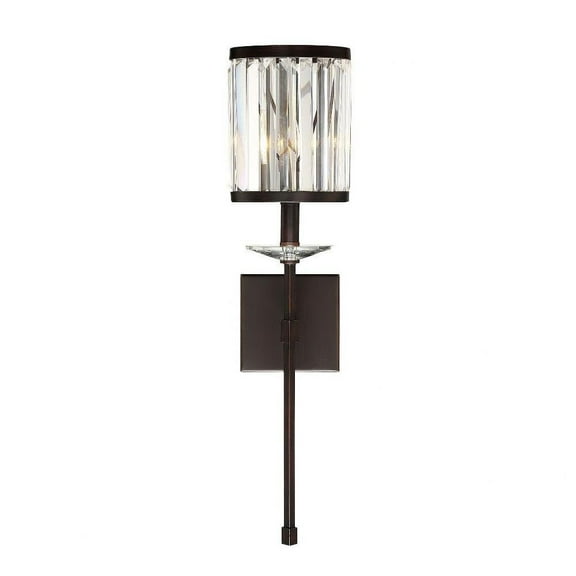 1 Light Glam Metal Wall Sconce with Cylinder Clear Crystal Glass-26 inches H By 6.5 inches W-Mohican Bronze Finish Bailey Street Home 159-Bel-2749856