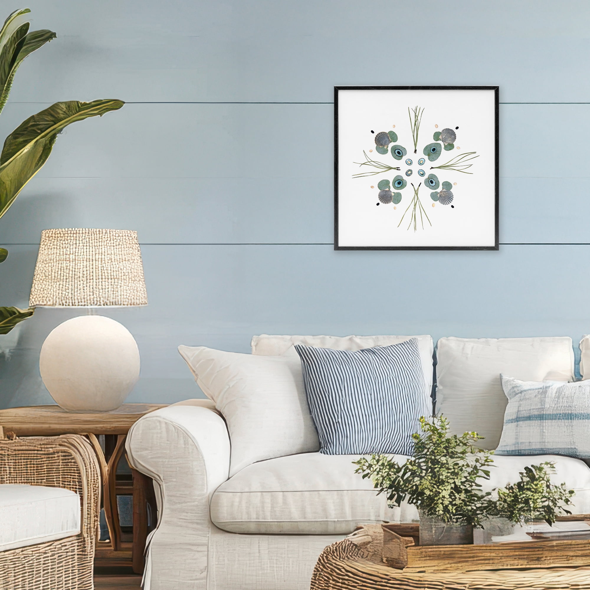 Stupell Industries Seashell & Leaf Symmetry Black Framed Giclee Art, design by Beth Adoette