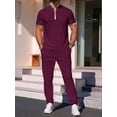 thumbnail image 4 of Men 2 Piece Casual Beach Outfits Short Sleeve Button Down Shirts Summer Loose Pant Sets Vacation Outfits Wine Red S, 4 of 6