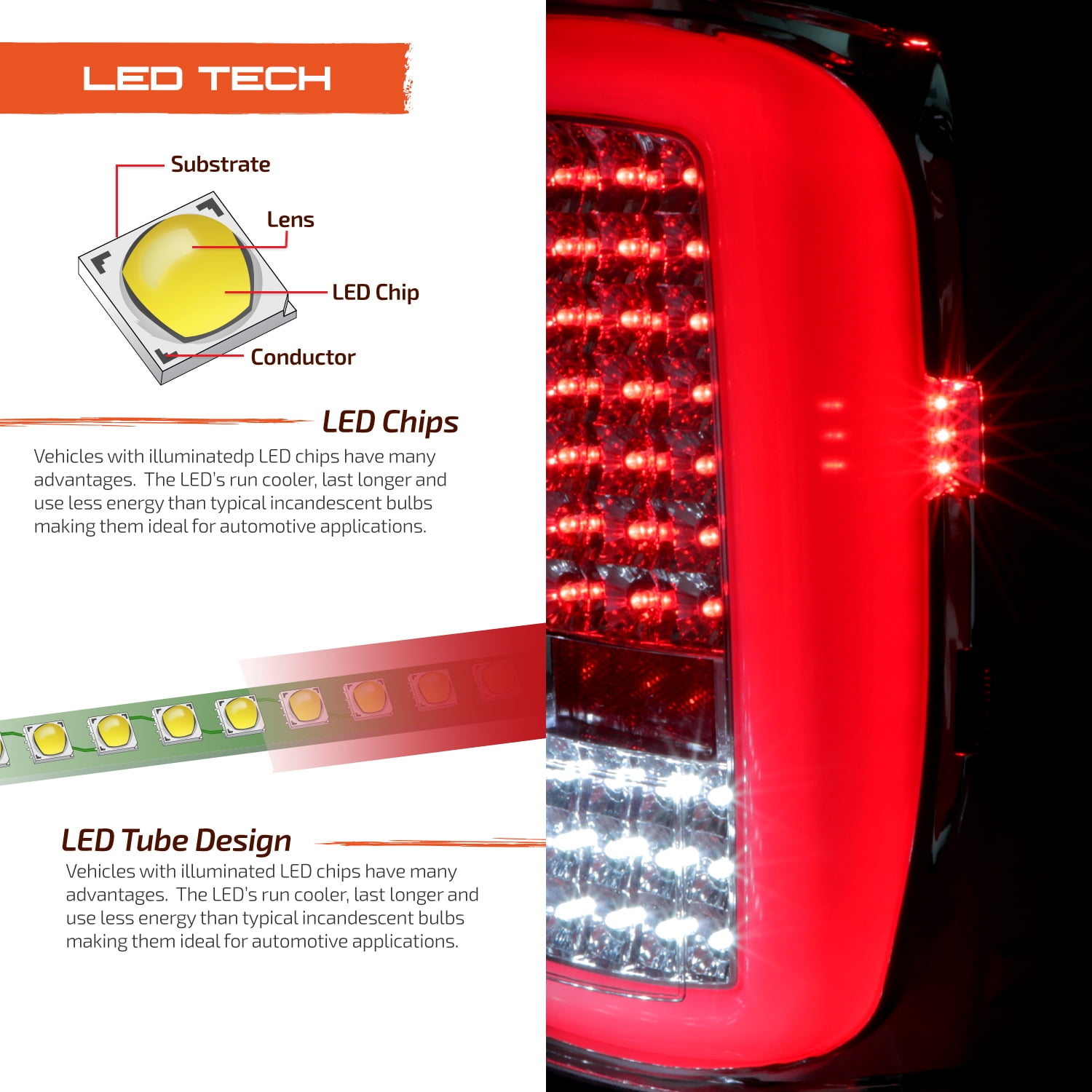 AKKON - Fits 2014-2018 GMC Sierra 1500 15-19 2500HD / 3500HD Full LED [C-Tube] Chrome Tail Lights Brake Lamps Pair Left + Right
