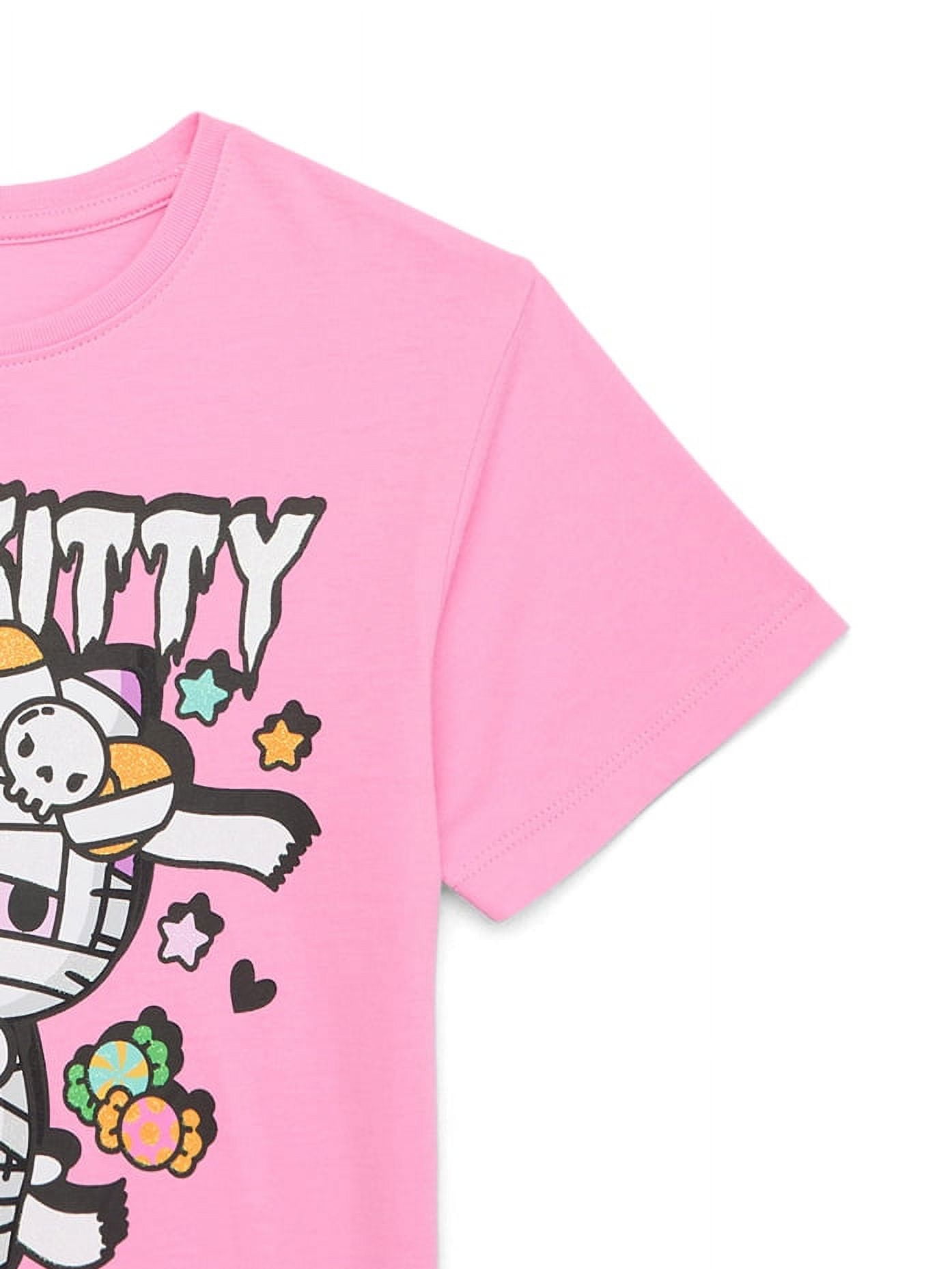 Hello Kitty Girls Halloween Short Sleeve Graphic T-Shirt with Glitter, Sizes 4-16