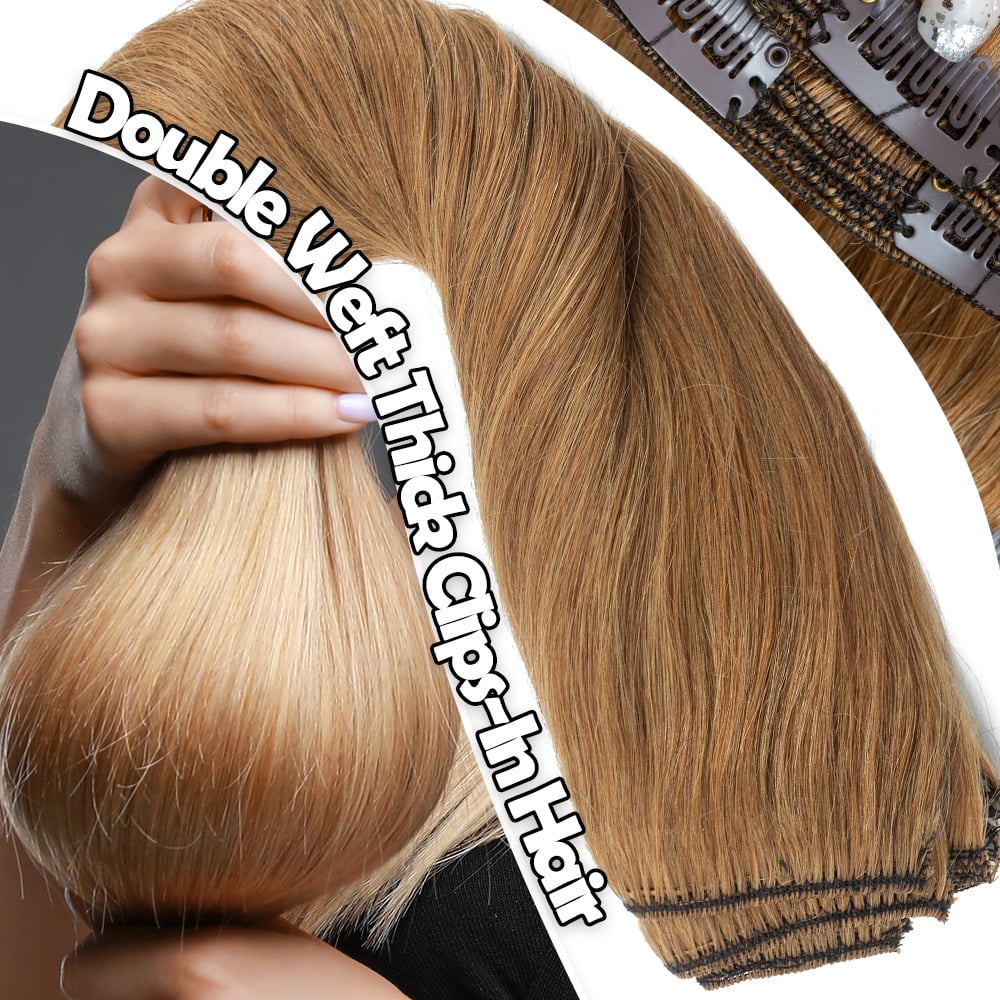 SEGO Human Hair Double Weft Clip In 100% Remy Human Hair Extensions 8PCS 18 Clips Extra Thick Virgin Human Hair Natural Smooth Full Head