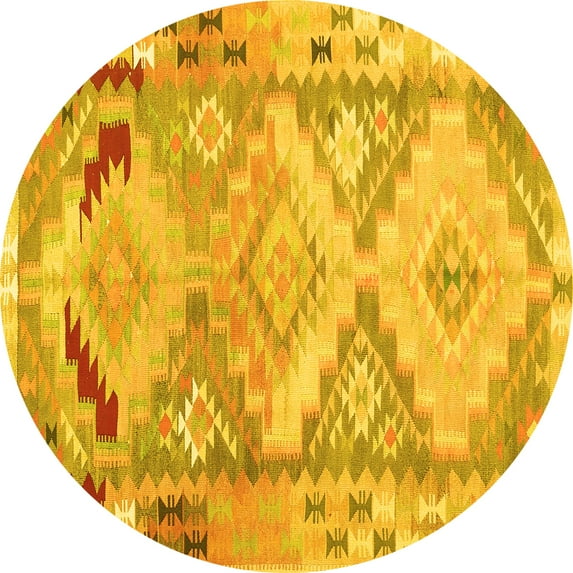 Ahgly Company Machine Washable Indoor Round Southwestern Yellow Country Area Rugs, 4' Round