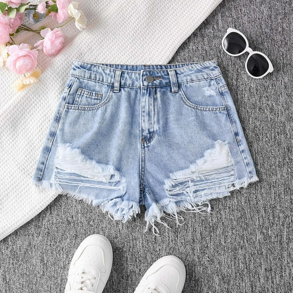 SNKSDGM Anniversary Girls Ripped Denim Shorts High Waist Fashion Teen Summer Casual Distressed Jean Shorts for Girls 13-16 Years
