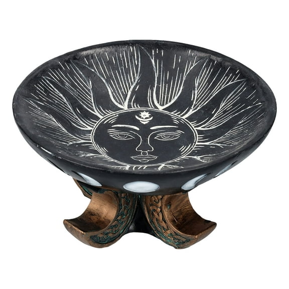 Pacific Giftware Carved Illustrated Sun and Moon Resin Trinket Bowl Black 8‚Äù Diameter