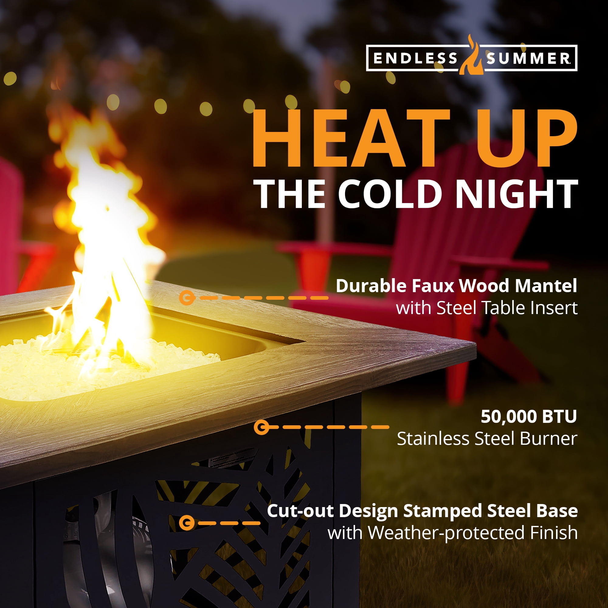Endless Summer Lindsey 30" Square Outdoor UV Printed LP Gas Fire Pit​ Table