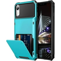 Case for iPhone XR Case 10R Wallet ID Slot Credit Card Holder Spring Pocket Scratch Resistant Dual Layer Protective Bumper Rugged TPU Rubber Armor Hard Shell Cover for iPhone XR 10R Light Blue