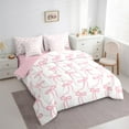 thumbnail image 3 of Feelyou Teens Fashion Bow-tie Bedding Comforter Set 7 Pieces, Butterfly Knot Princess Full Bedding Set, Watercolor Bowknot White Pink Reversible Fitted Sheet Flat Sheet, Breathable Home Decor, 3 of 7