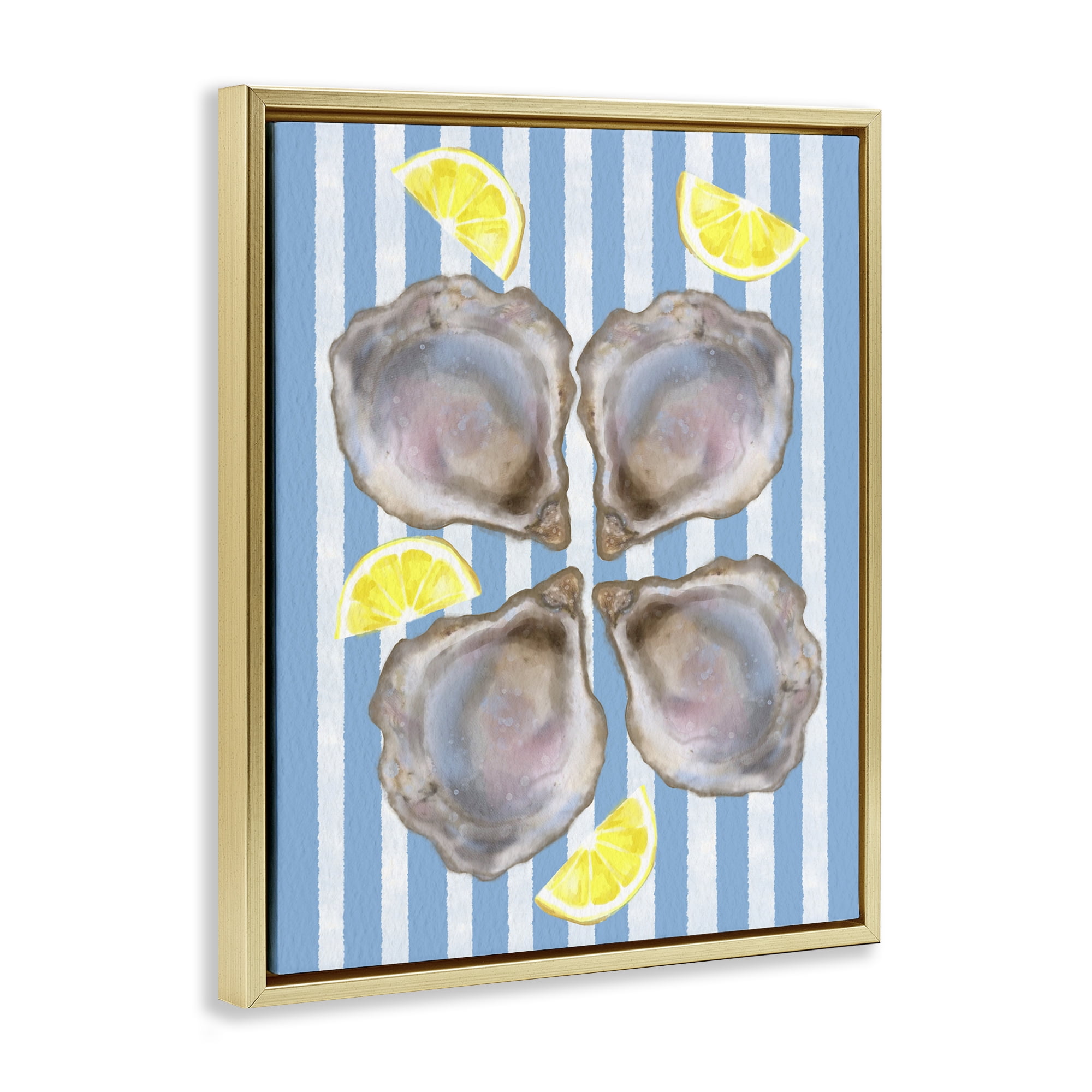 Stupell Industries Blue Stripe Oysters Gold Framed Floater Canvas Wall Art, design by Matthew Piotrowicz