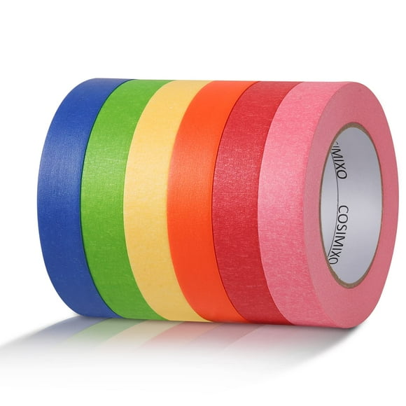 COSIMIXO 6-Pack Colored Masking Tape 0.94 Inch x 60yds of Colorful Craft Tape – Vibrant Rainbow Color Teacher Tape, Great for Art, Lab, Labeling &