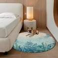 thumbnail image 3 of Blue Summer Ocean Round Living Room Rugs 8 ft, Jellyfish Seaweed Vintage Newspaper Washable Large Area Rug with Non-Slip Sturdy Edge Binding Round Carpet for Dining Room Kitchen Office, 3 of 9