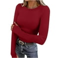 thumbnail image 2 of Women's Long Sleeve Thermal Shirts Slim Fit Bottoming Tops Crewneck Basic T-Shirts With Thumb Holes Fall Winter Clothes Fashion 2025, 2 of 9