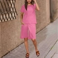 thumbnail image 2 of Atogsazn Womens 2 Piece Linen Outfits Casual Crewneck Short Sleeve Tshirt Shorts Basic Top Outfit Pink L, 2 of 5