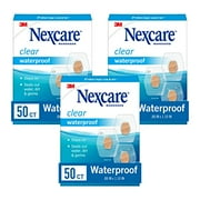 Nexcare Waterproof Clear Bandages, Covers And Protects, 360 Degree Seal Around The Pad Offers Protection Against Water, Dirt, And Germs, 0.88 x 1.1 in, 50 Count(Pack of 3)