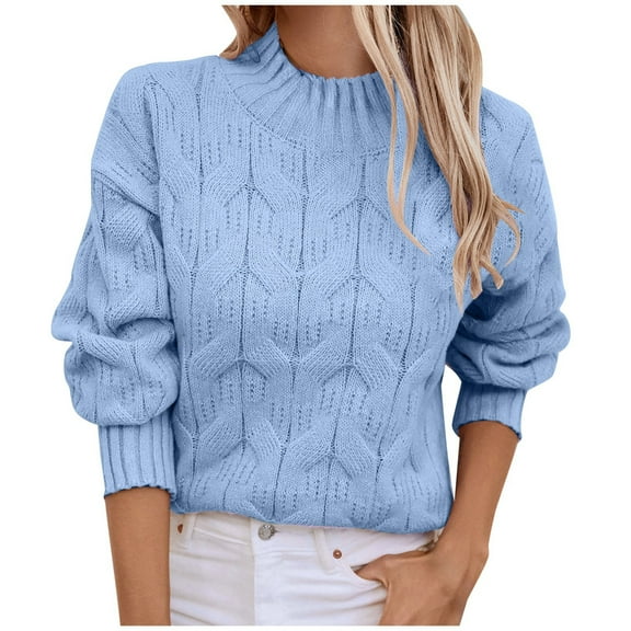 DuoJiaJ Women's Warm Sweaters Soft Knit Pullover Tops Knit Sweater 2025 Crewneck Knitwear Long Sleeve Sweater Teacher Sweater Blue L
