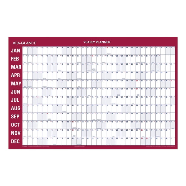 AT-A-GLANCE Horizontal Erasable Wall Planner, 36" x 24", White/Red, 2021 -  Walmart.com