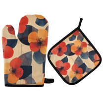 Yayeee Oven Mitts and Pot Holder Set of 4 Heat Resistant Kitchen Gloves Baking Hot Pad, Flowers Pattern
