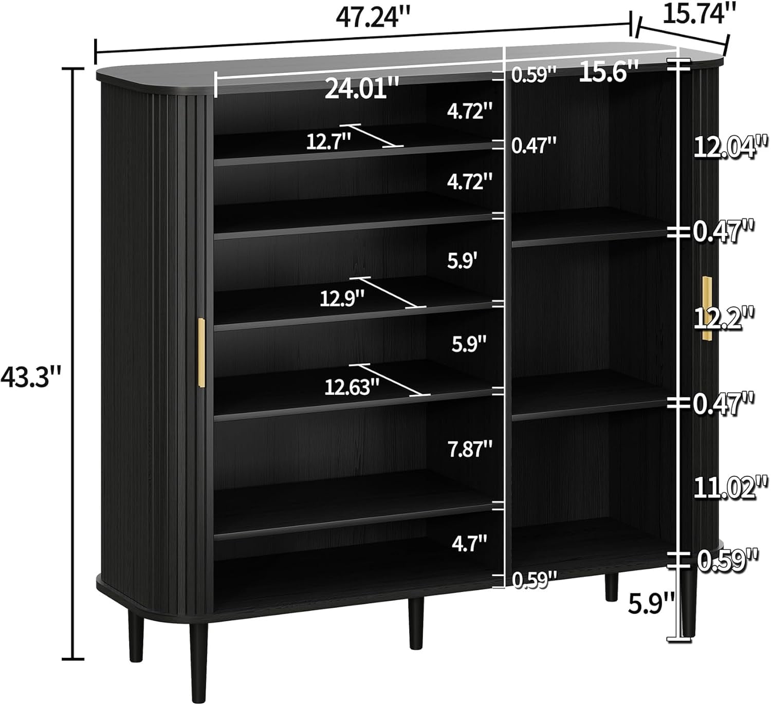 47 " Shoe Storage Cabinet with Sliding Door, 6-Tier Adjustable Freestanding Shoe Organizer for Entryway, Hallway, Black