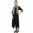 thumbnail image 6 of Bimba Women's Black Cotton Kurta With Scarf Asymmetrial Hem Summer Dress - 4, 6 of 9