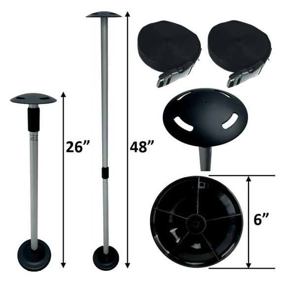 Pactrade Marine Boat Pontoon Cover Support Pole Adjustable Telescopic Anodized Aluminum Mushroom Top 1-1/4" Diameter Tube / Injected PP Tall Short Round Base (26-48") (with Webbing Straps)
