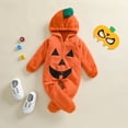 thumbnail image 2 of Infant Baby Boys Girls My First Halloween Pumpkin Costume Long Sleeve One Piece Hooded Romper Jumpsuit, 2 of 6