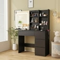 thumbnail image 4 of VEANERWOOD 37” W Makeup Vanity Desk with Sliding Mirror and Lights, Modern Makeup Table with Glass Door Cabinet, Charging Station and 4 Drawers for Bedroom, 4 of 8